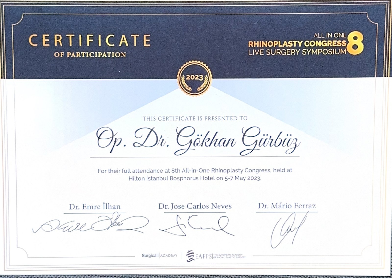 8. All-in-One Rhinoplasty Congress certificate